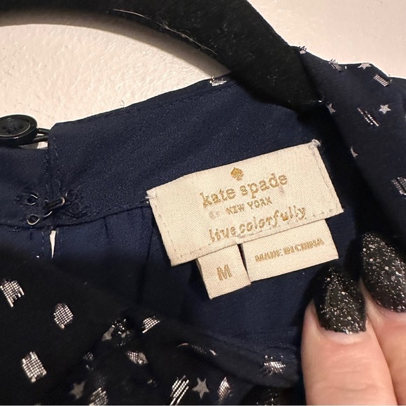 Kate Spade Night Sky Silk Blend Sleeveless Top Star Navy Silver Medium - Picture 5 of 8